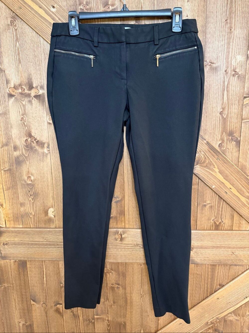 Dalia Collection Women's Size 6 Black Slim Ankle Dress Pants Gold Zippers(9397)